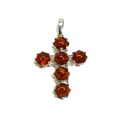 Dije De Ámbar Con Plata Cruz 6.5P